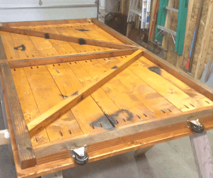 barn door on casters w/ eyebolts